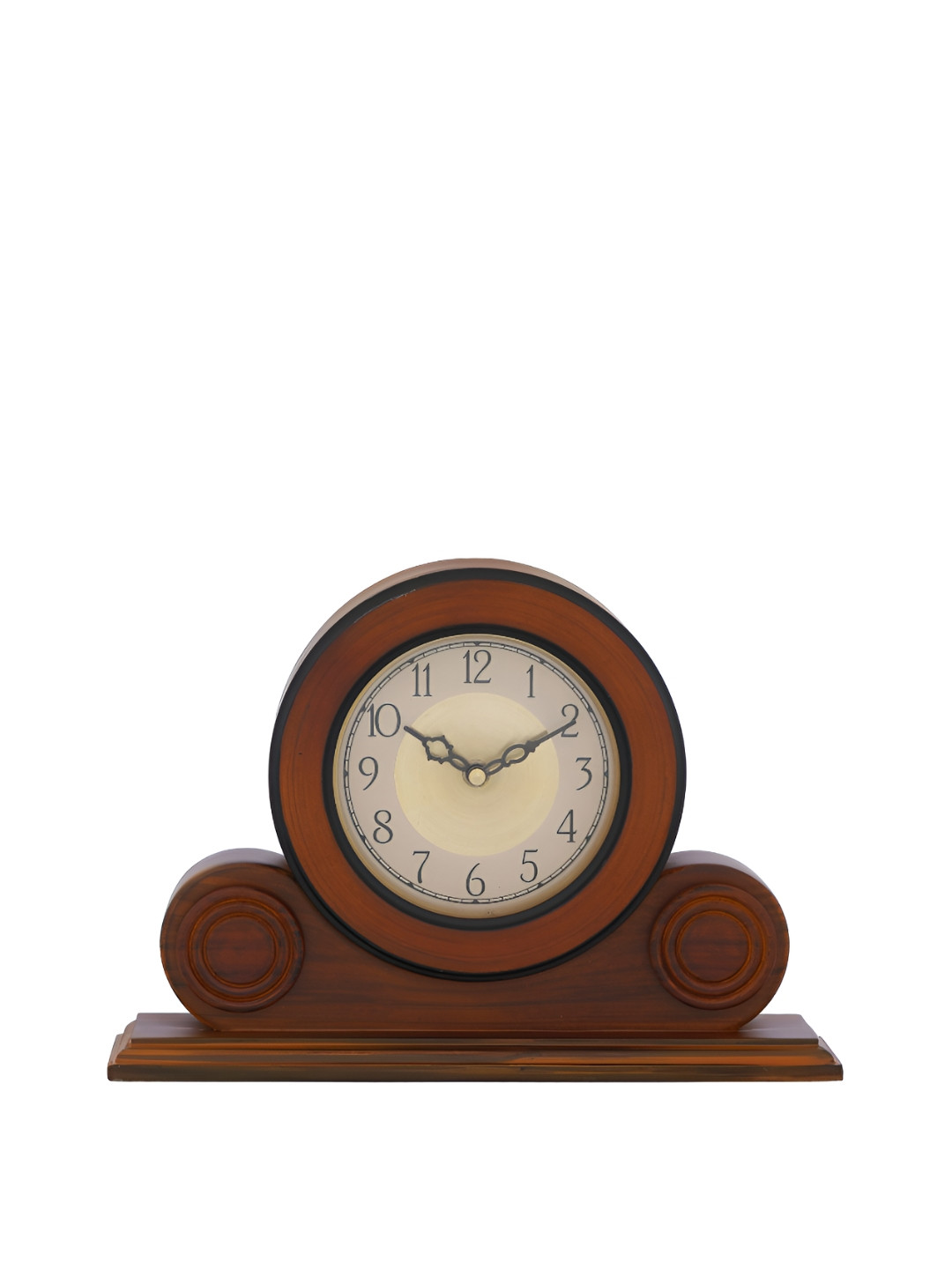 CHRONIKLE Brown & Beige Wooden Round Contemporary Table Clock