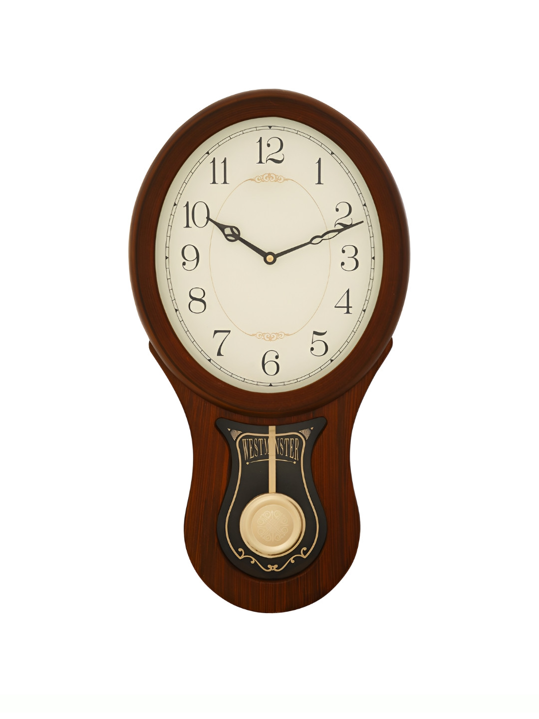 CHRONIKLE Brown & White Wooden Oval Traditional Wall Clock