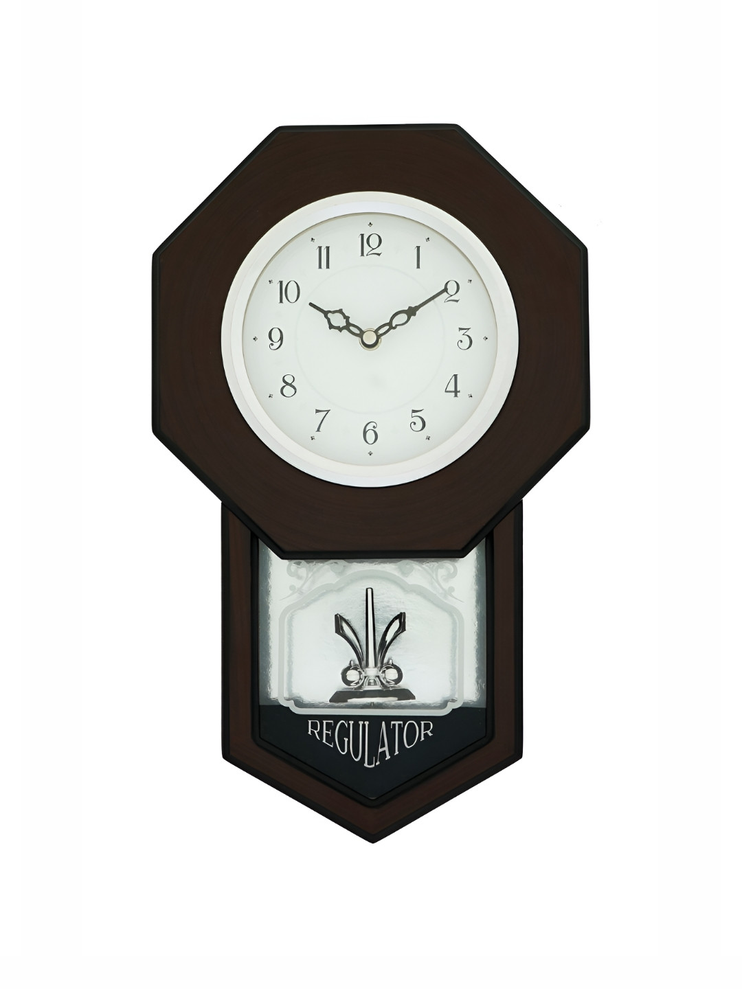 CHRONIKLE Brown & White Wooden Round Traditional Pendulum Wall Clock
