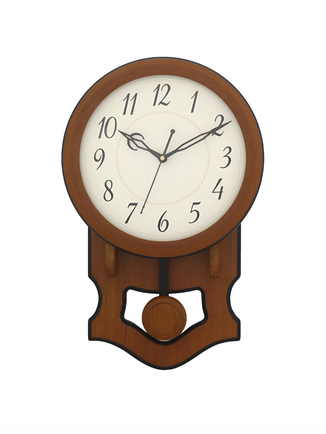 CHRONIKLE Brown & Beige Wooden Abstract Traditional Pendulum Wall Clock