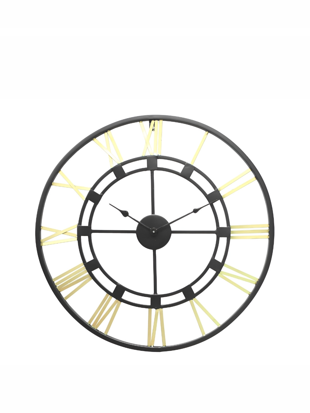 CHRONIKLE Black & Gold Toned Analogue Contemporary Rounded Wall Clock