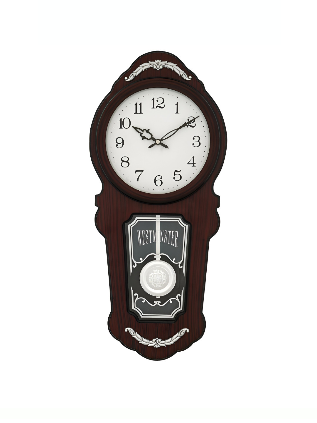 CHRONIKLE Brown and White Round Analogue Contemporary Wall Clock