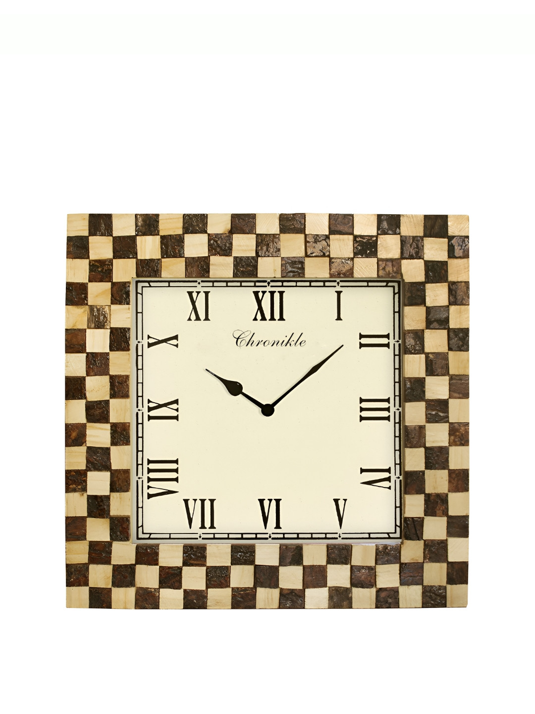 CHRONIKLE Brown and Beige Square Analogue Contemporary Wall Clock
