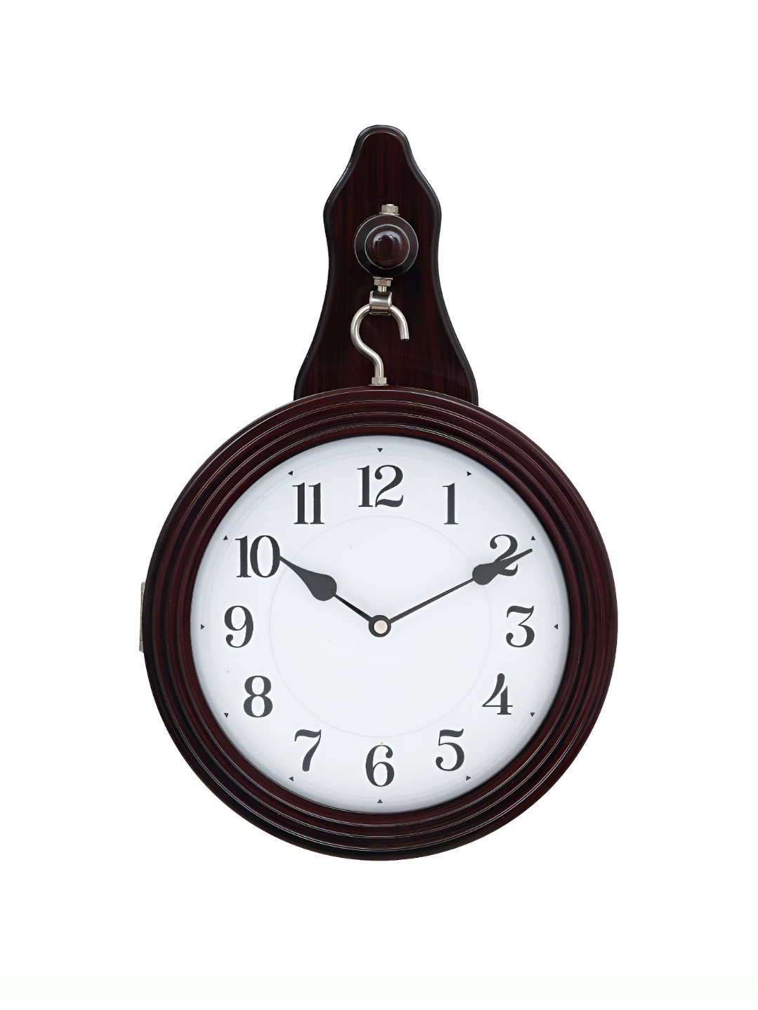 CHRONIKLE Rosewood & White Printed Metal Round Contemporary Wall Clock