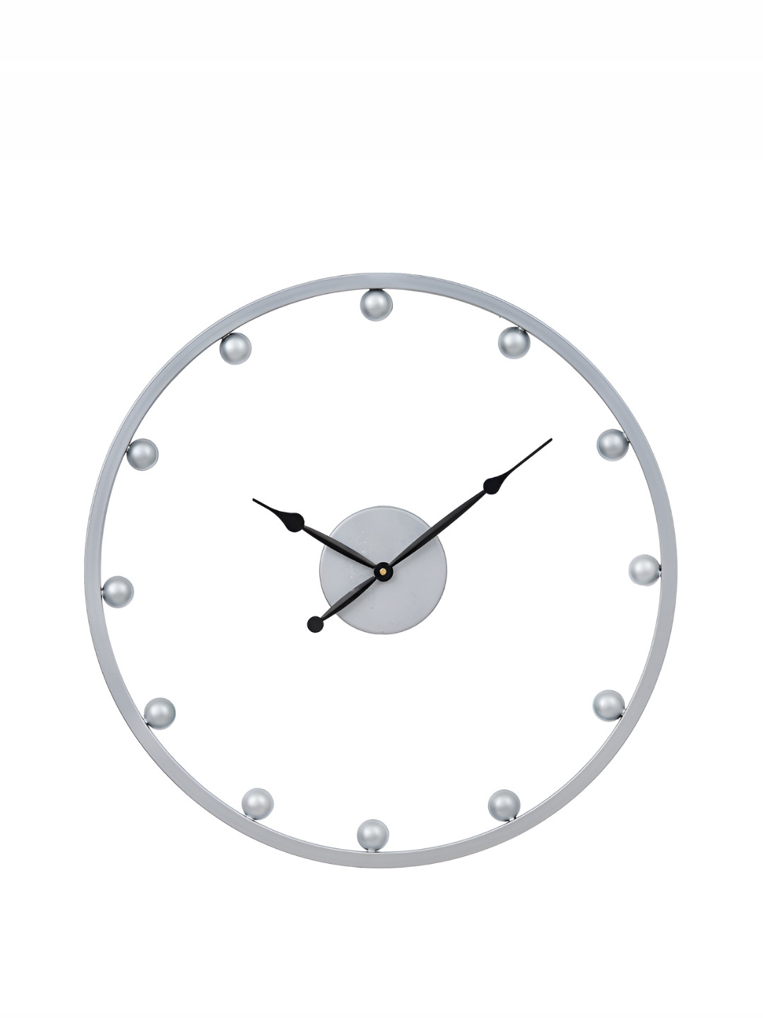 CHRONIKLE Silver-Toned & Black Metal Round Contemporary Wall Clock