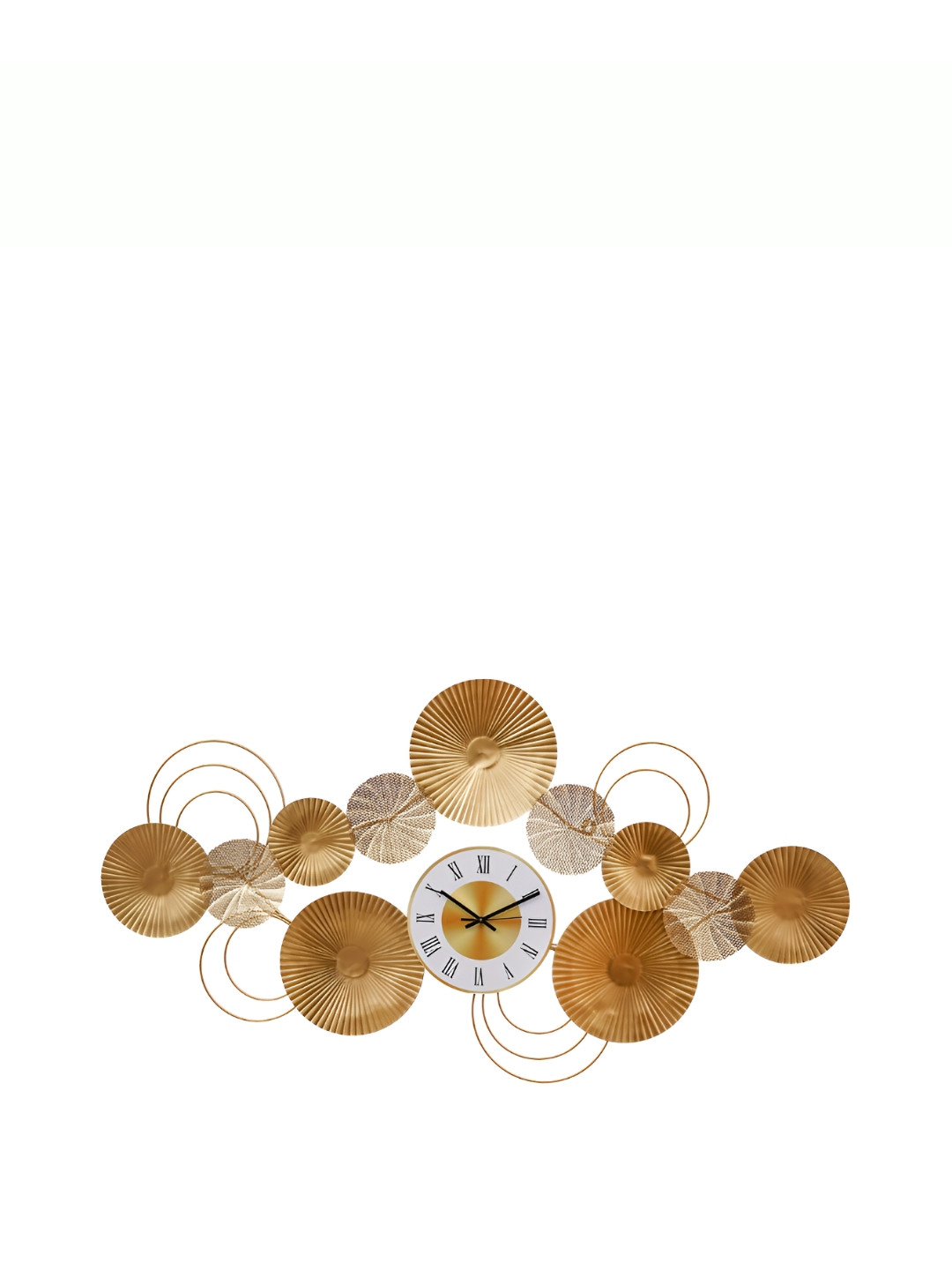 CHRONIKLE Gold Toned & White Metal Abstract Contemporary Wall Clock