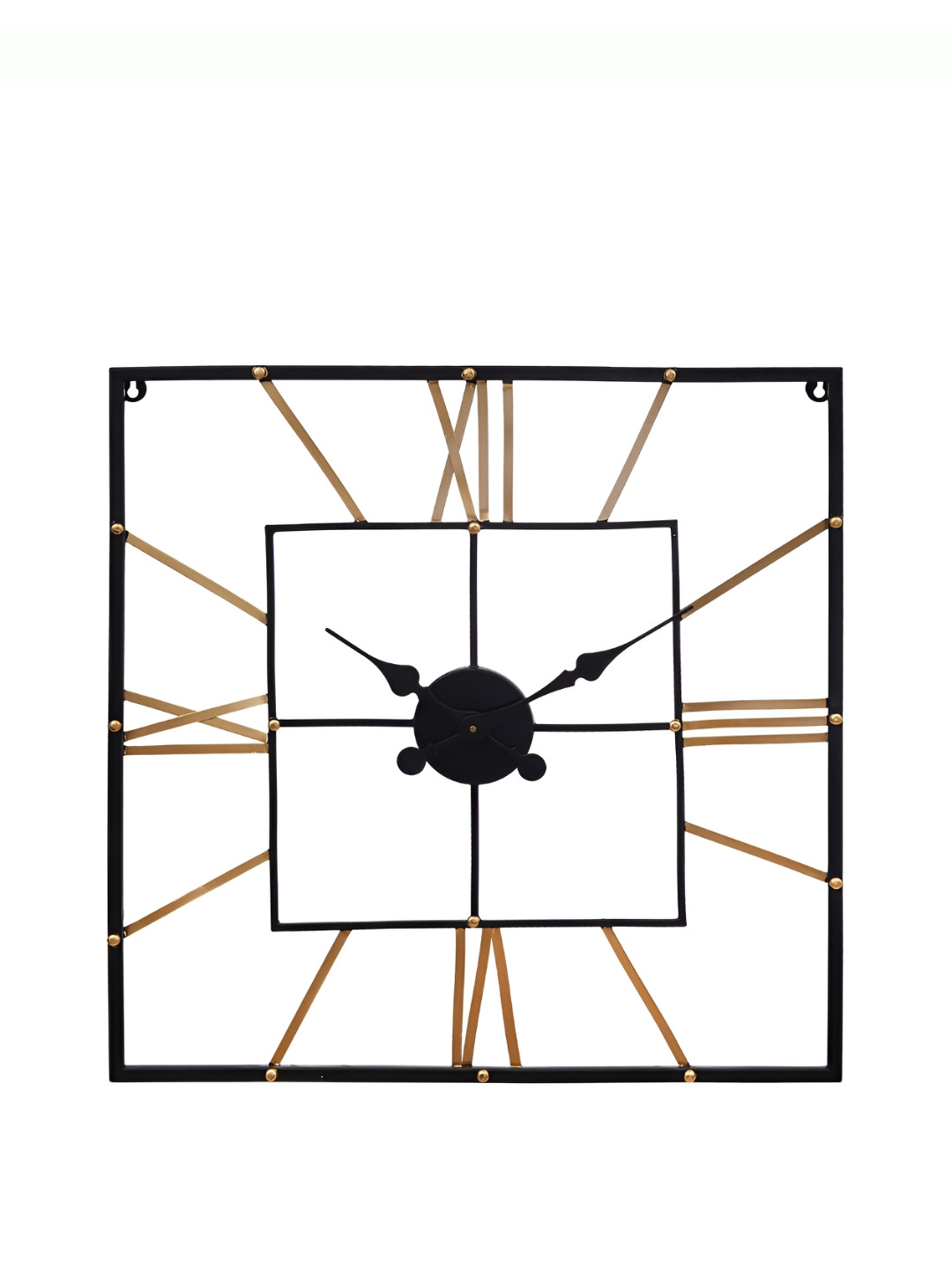 CHRONIKLE Black & Gold Toned Analogue Contemporary Square Shaped Wall Clock