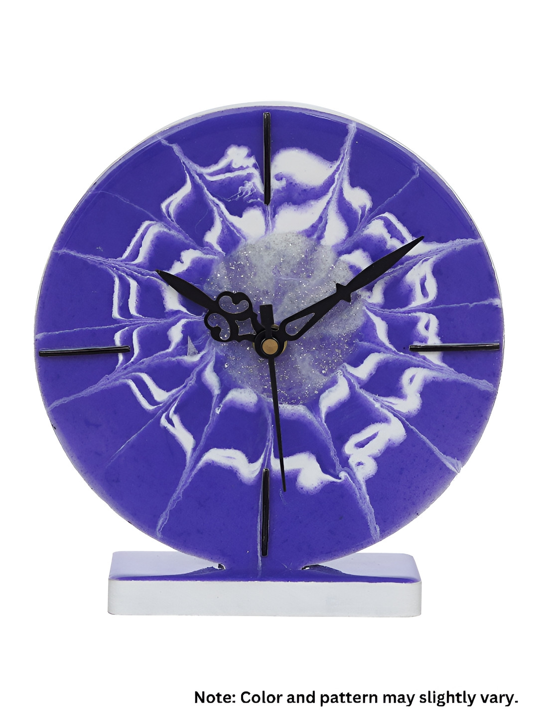 CHRONIKLE Purple & White Printed Round Contemporary Table Clock