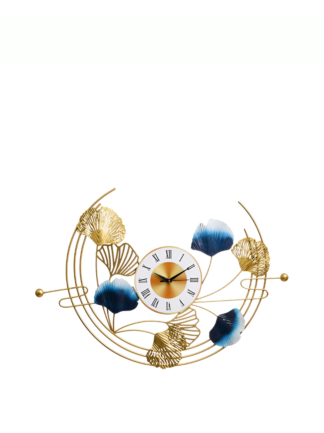 CHRONIKLE Gold-Toned & Blue Metal Abstract Textured Contemporary Wall Clock