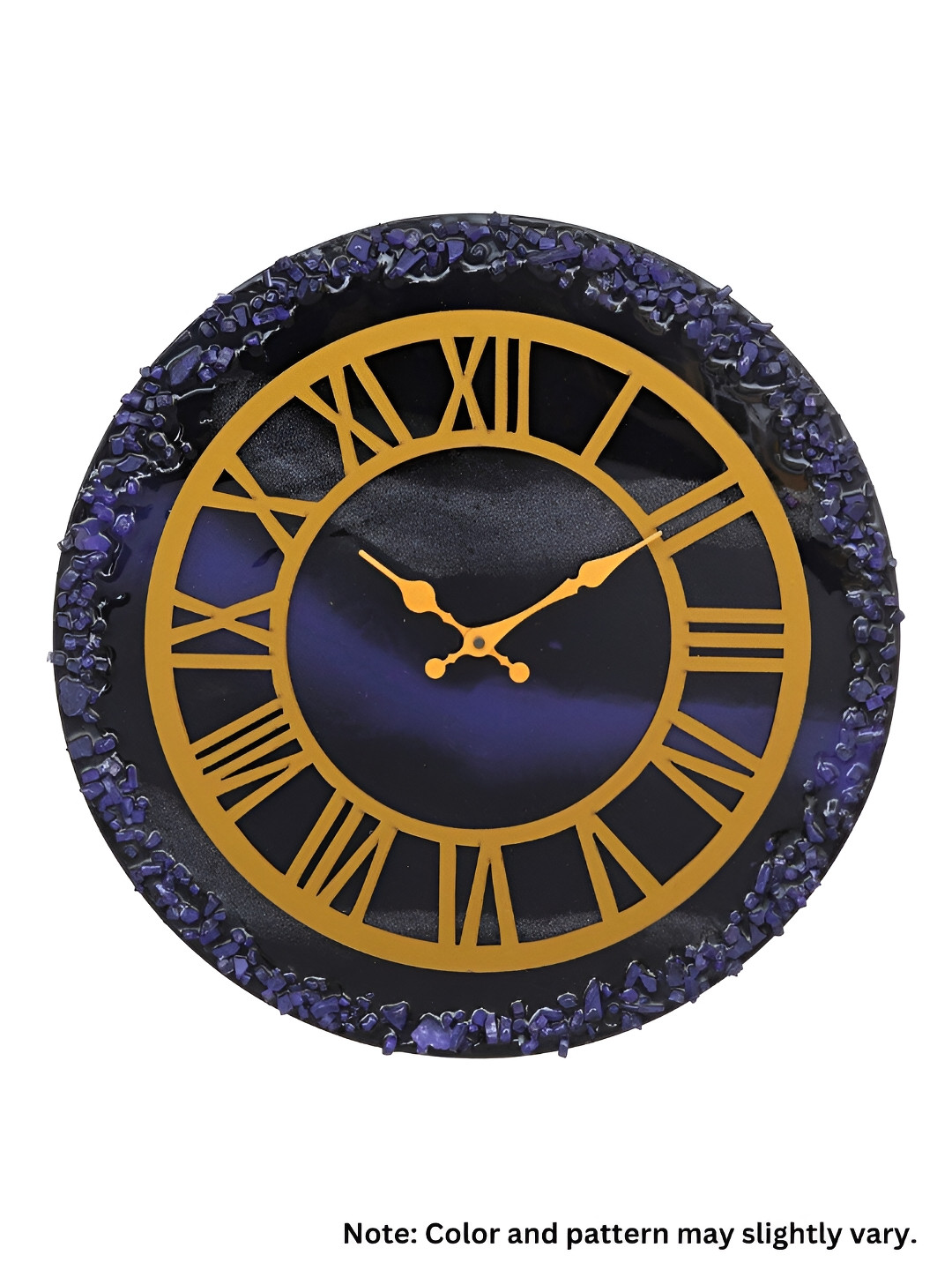 CHRONIKLE Purple and Goldtoned Round Analogue Contemporary Wall Clock