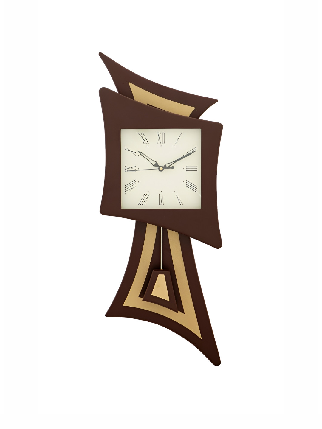 CHRONIKLE Brown & White Wooden Square Shaped Traditional Wall Clock