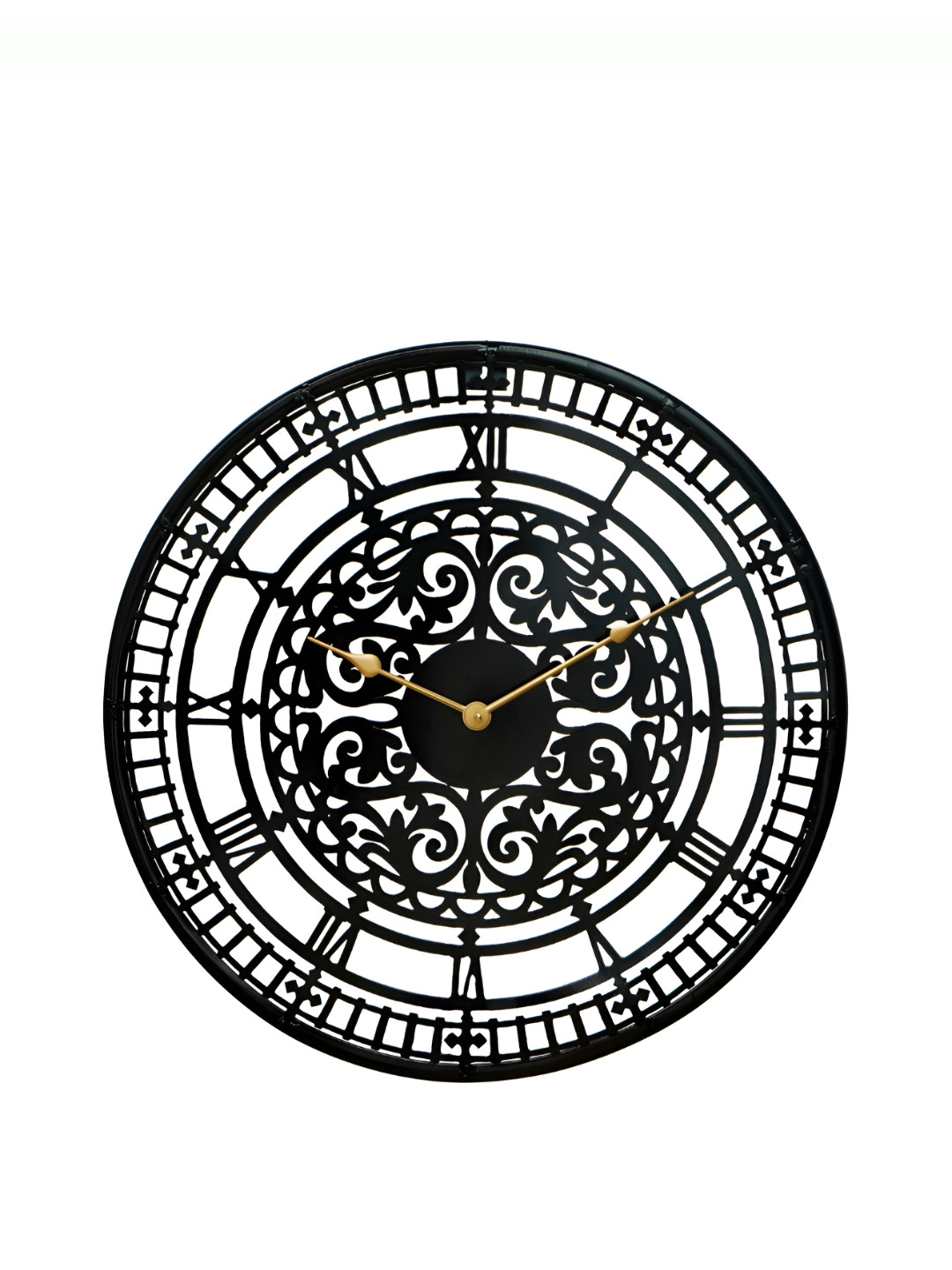 CHRONIKLE Black & Gold-Toned Metal Round Contemporary Wall Clock