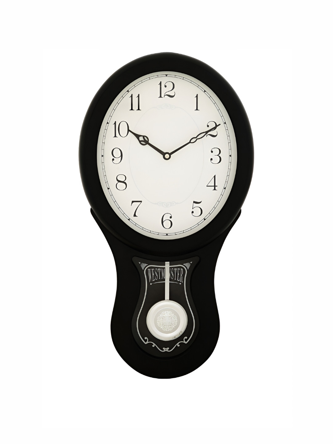 CHRONIKLE Black & White Wooden Oval Traditional Pendulum Wall Clock