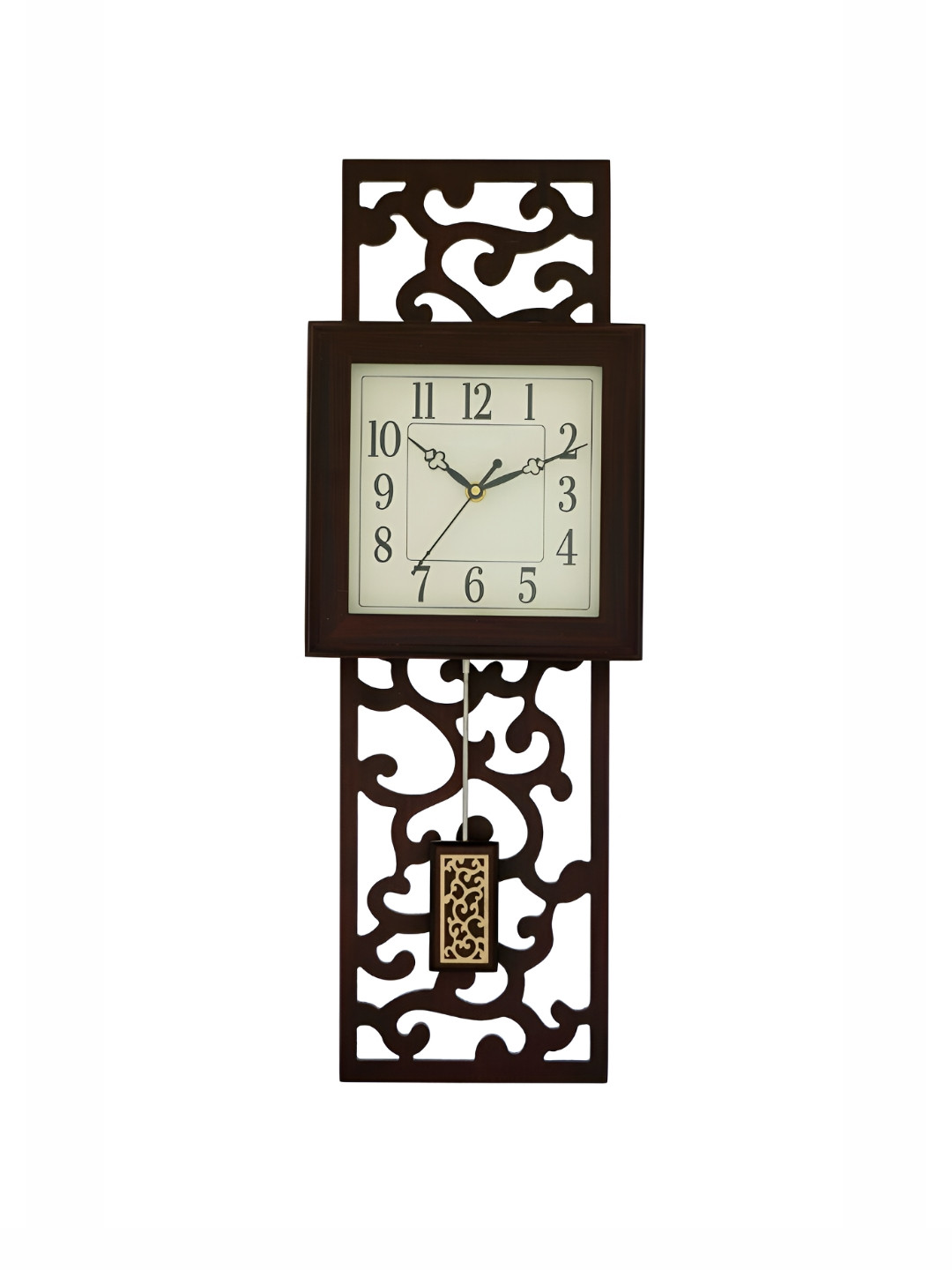 CHRONIKLE Brown Analogue Contemporary Wooden Square Shaped Pendulum Wall Clock
