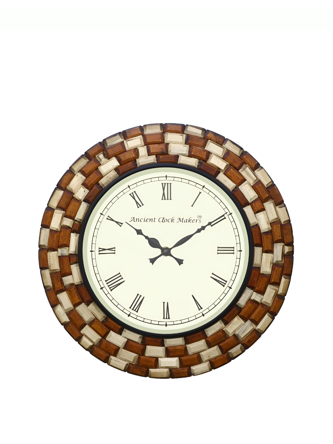 CHRONIKLE Brown & Beige Textured Analogue Contemporary Rounded Wall Clock