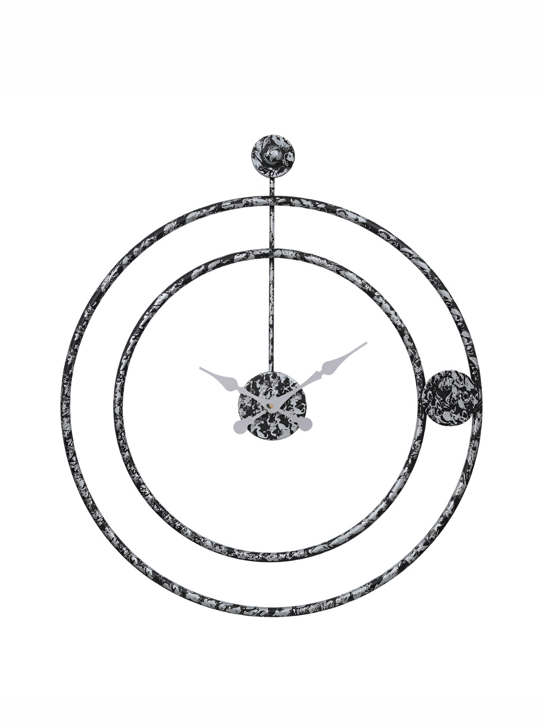 CHRONIKLE Black & Silver Toned Colourblocked Round Contemporary Wall Clock