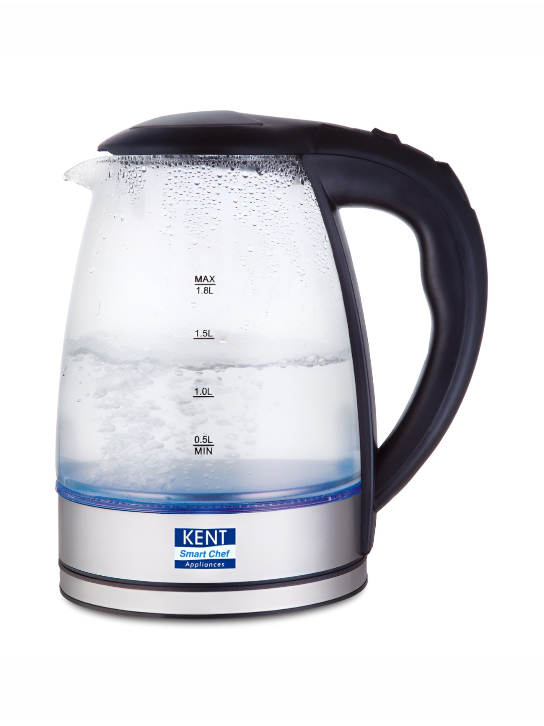 KENT Elegant SS Heating Plate Borosilicate Glass Body Electric Glass Kettle 1.8L