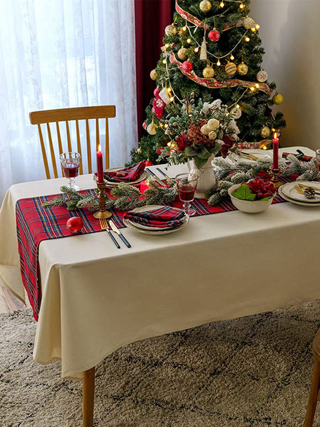 The Purple Tree Red & Blue Checked Christmas Rectangular Table Runner