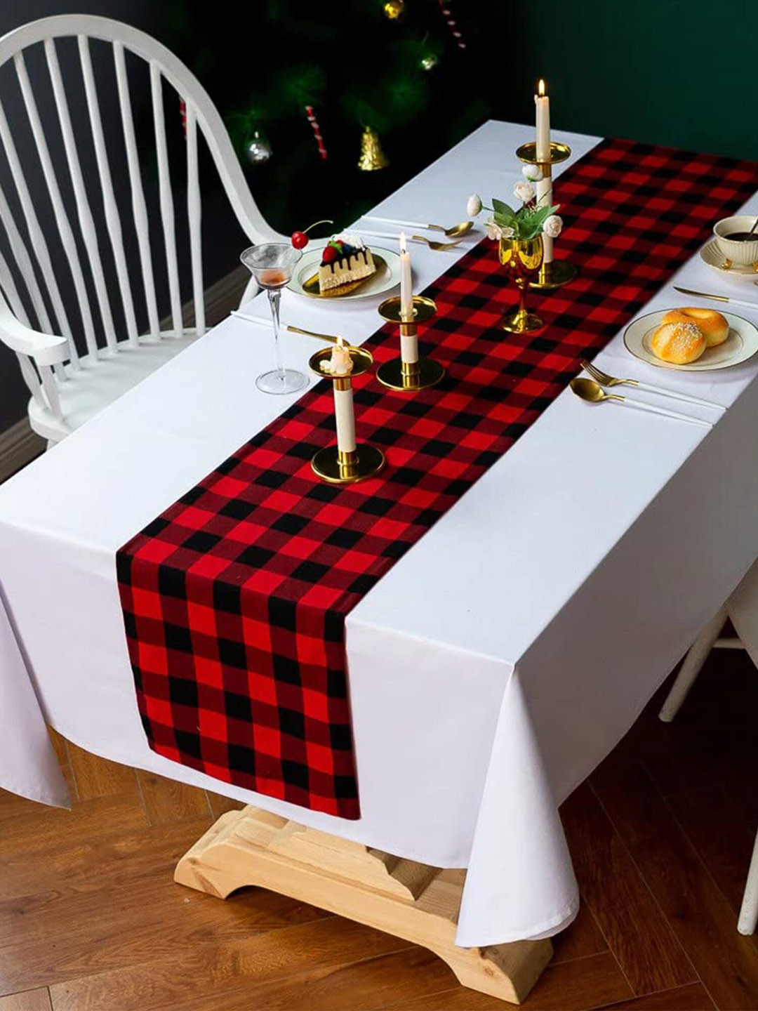 The Purple Tree Red & Black Checked Christmas Rectangular Table Runner