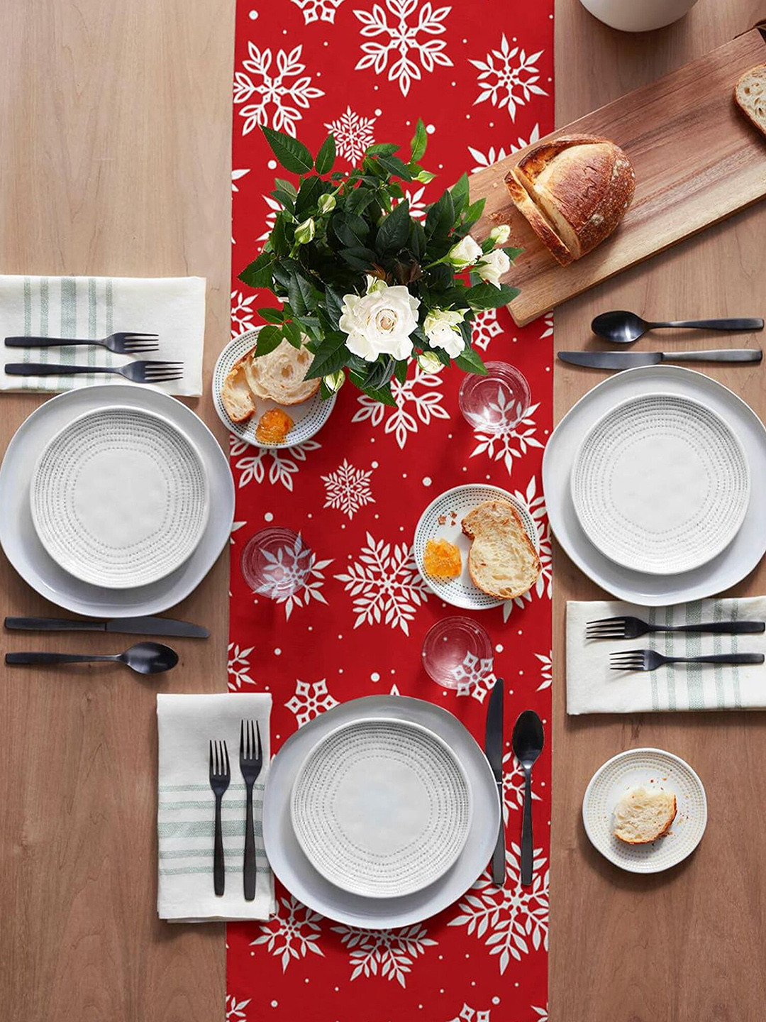 The Purple Tree Red & White Abstract Printed Christmas Table Runner