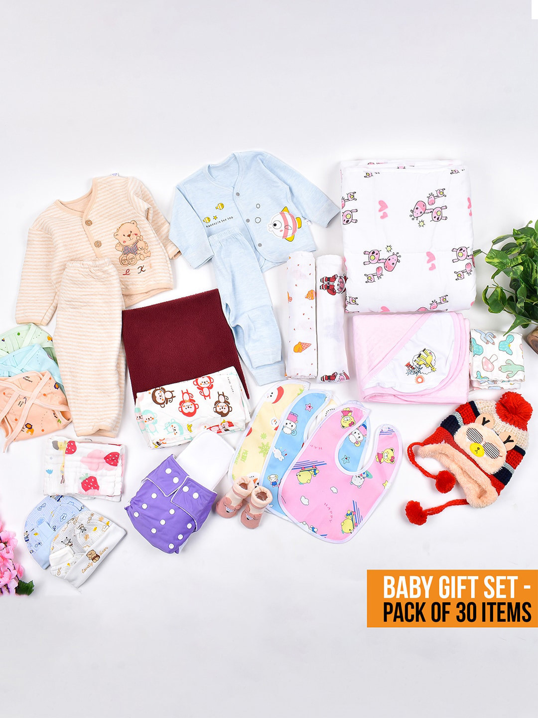 Moms Home Infants Pack Of 30 Pure Cotton Baby Apparel Gift Set