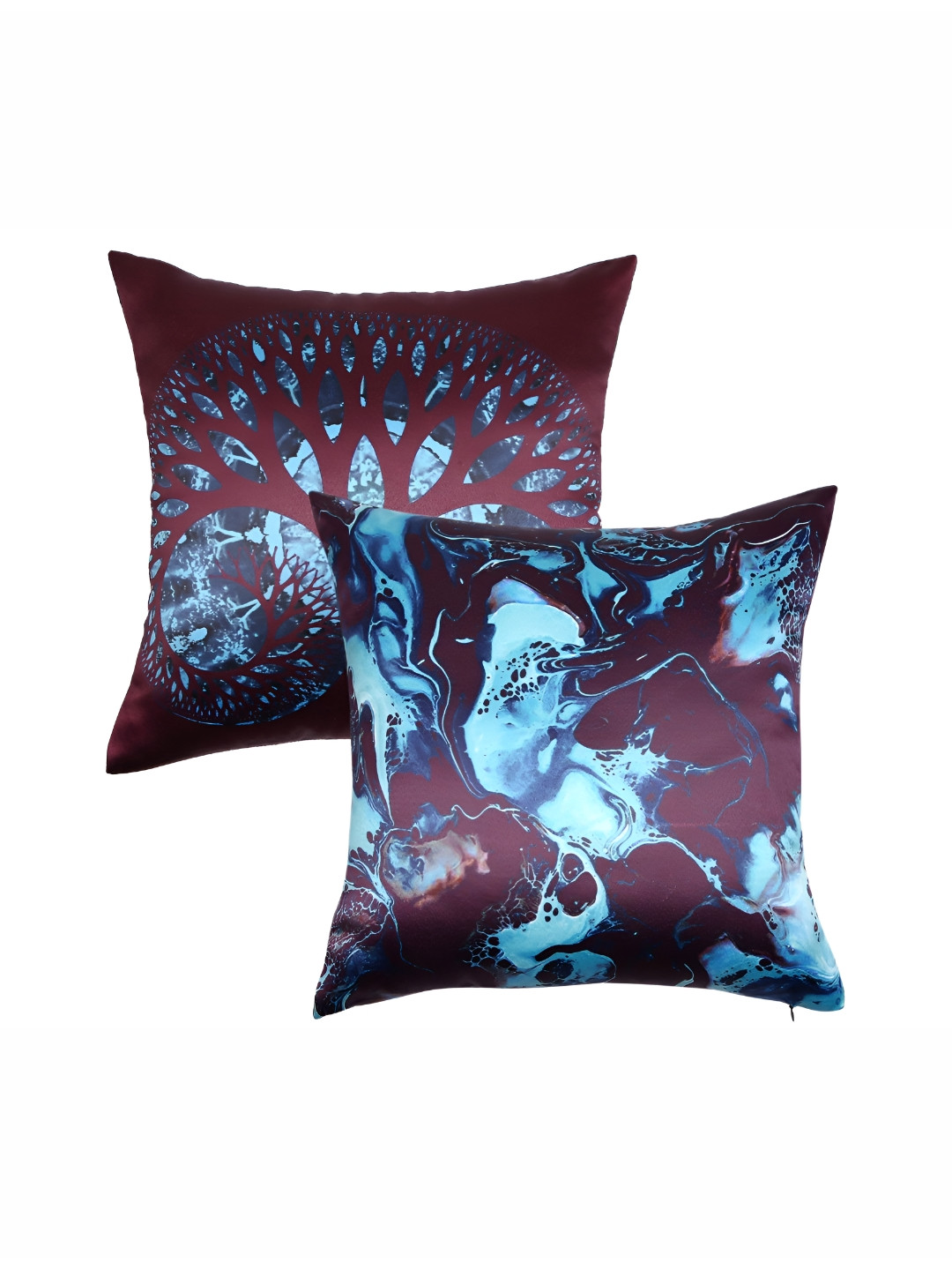 CAZIMO Vintage Blue Abstract Satin Washable 2 Pcs Square Cushion Covers - 16 x 16 In