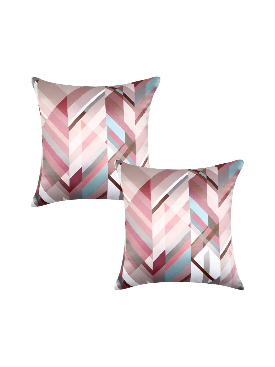 CAZIMO Pink & White 2 Pieces Geometric Square Cushion Covers