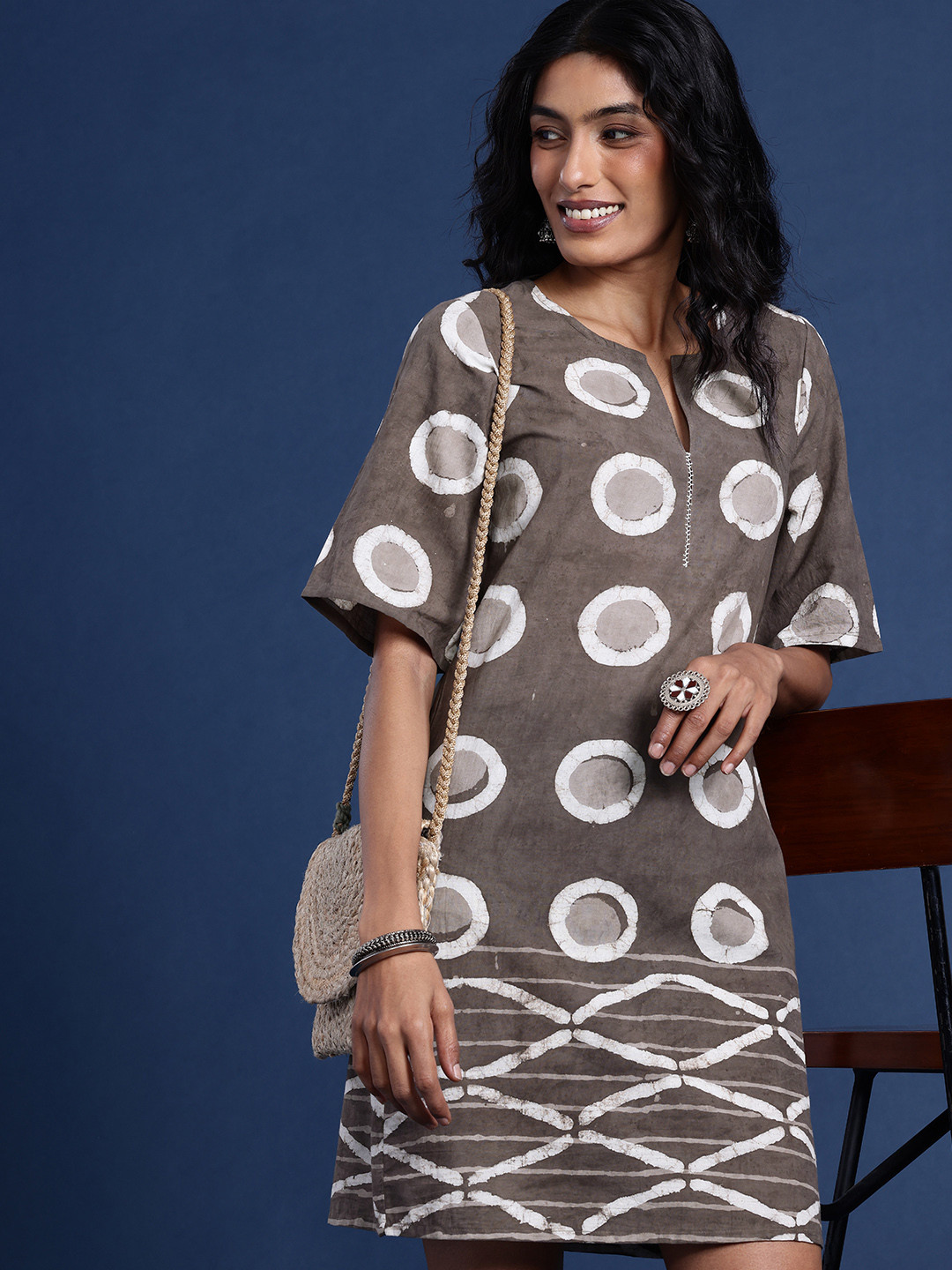 Taavi Pure Cotton Printed A-Line Dabu Ethnic Dress