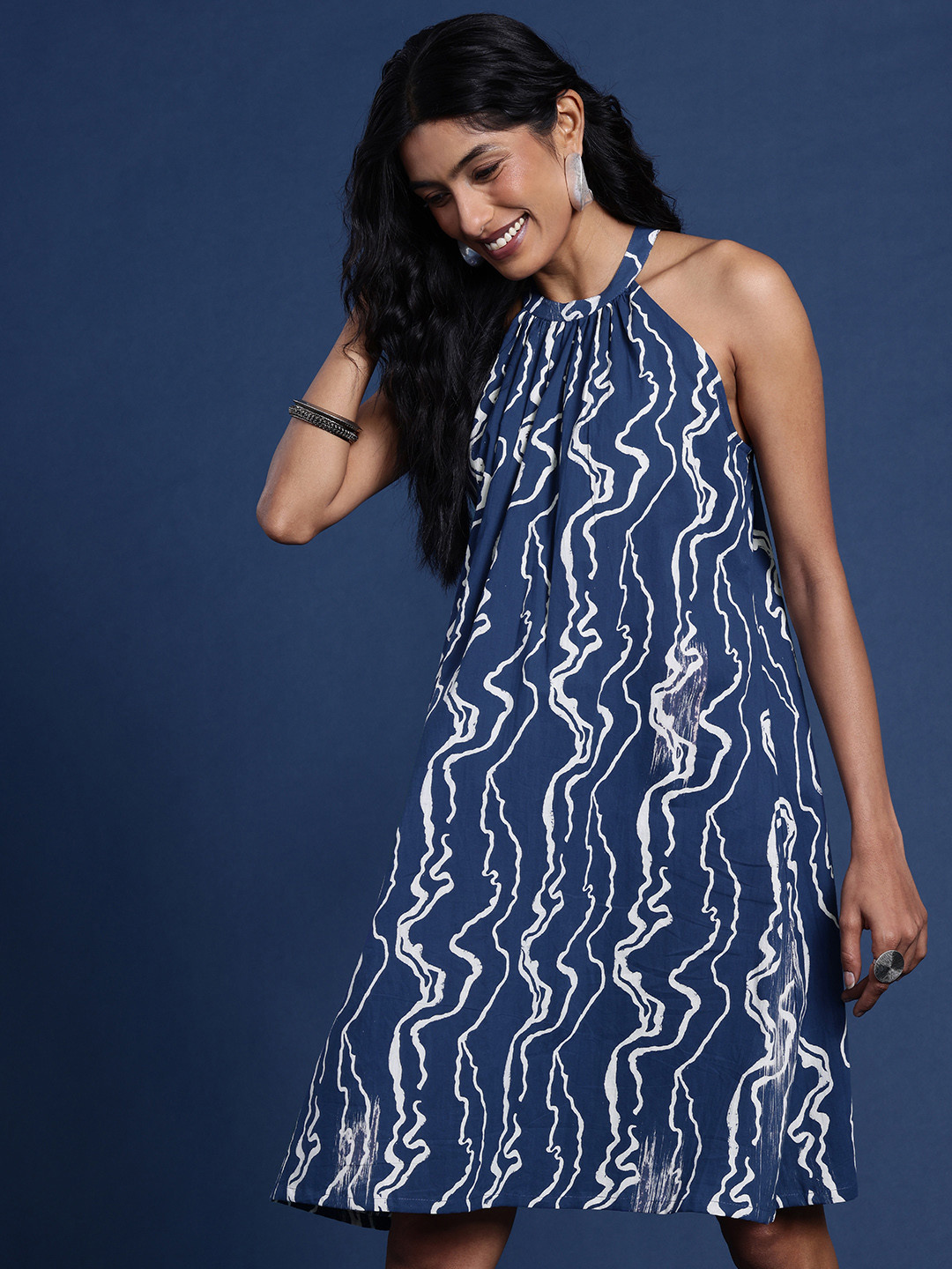 Taavi Pure Cotton Printed A-Line Dabu Ethnic Dress