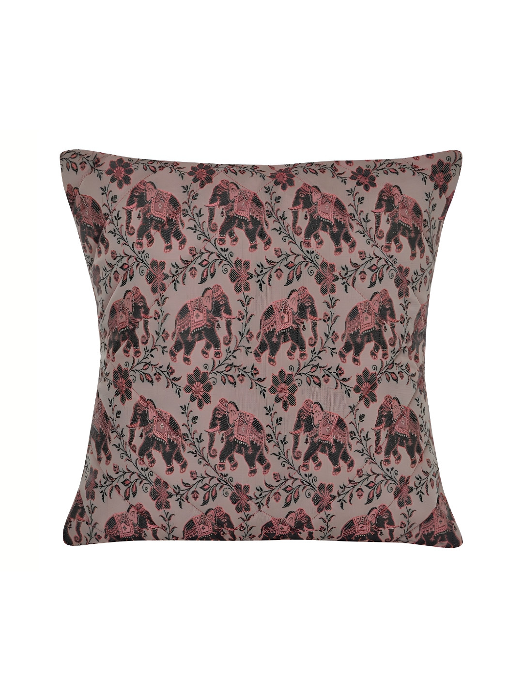Lal Haveli Pink & Black Elephant Printed Silk Square Cushion Cover