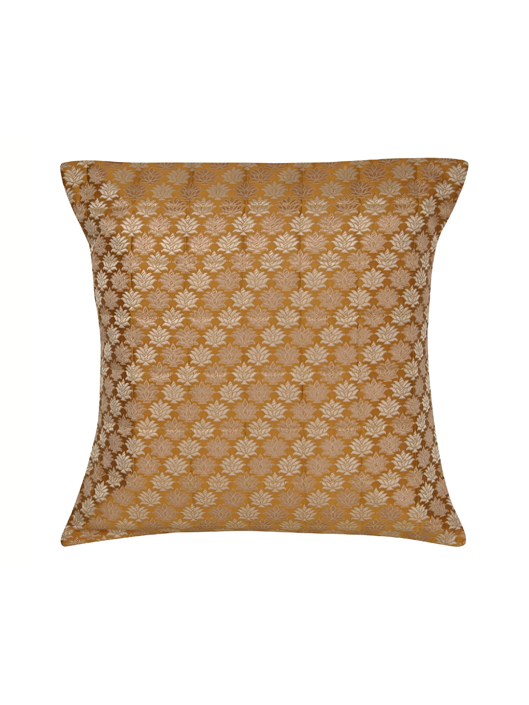 Lal Haveli Brown Floral Silk Durable Embroidered Square Cushion Covers - 15.7 x 15.7 In