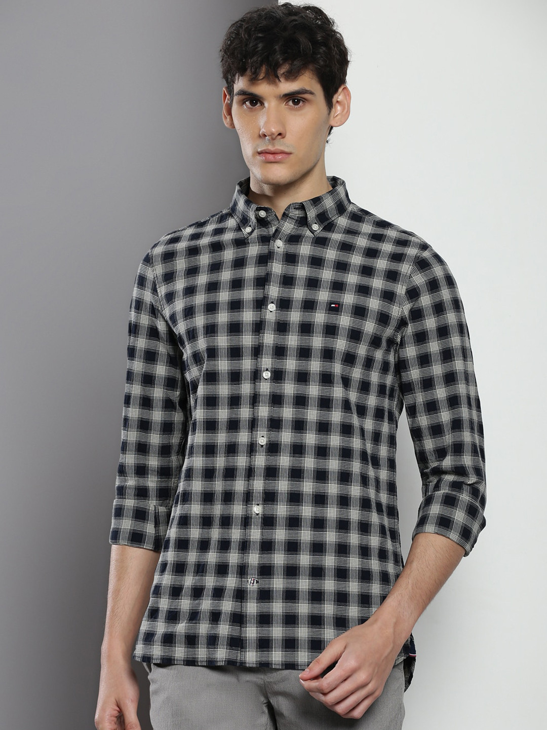 Tommy Hilfiger Slim Fit Tartan Checked Button-Down Collar Casual Shirt