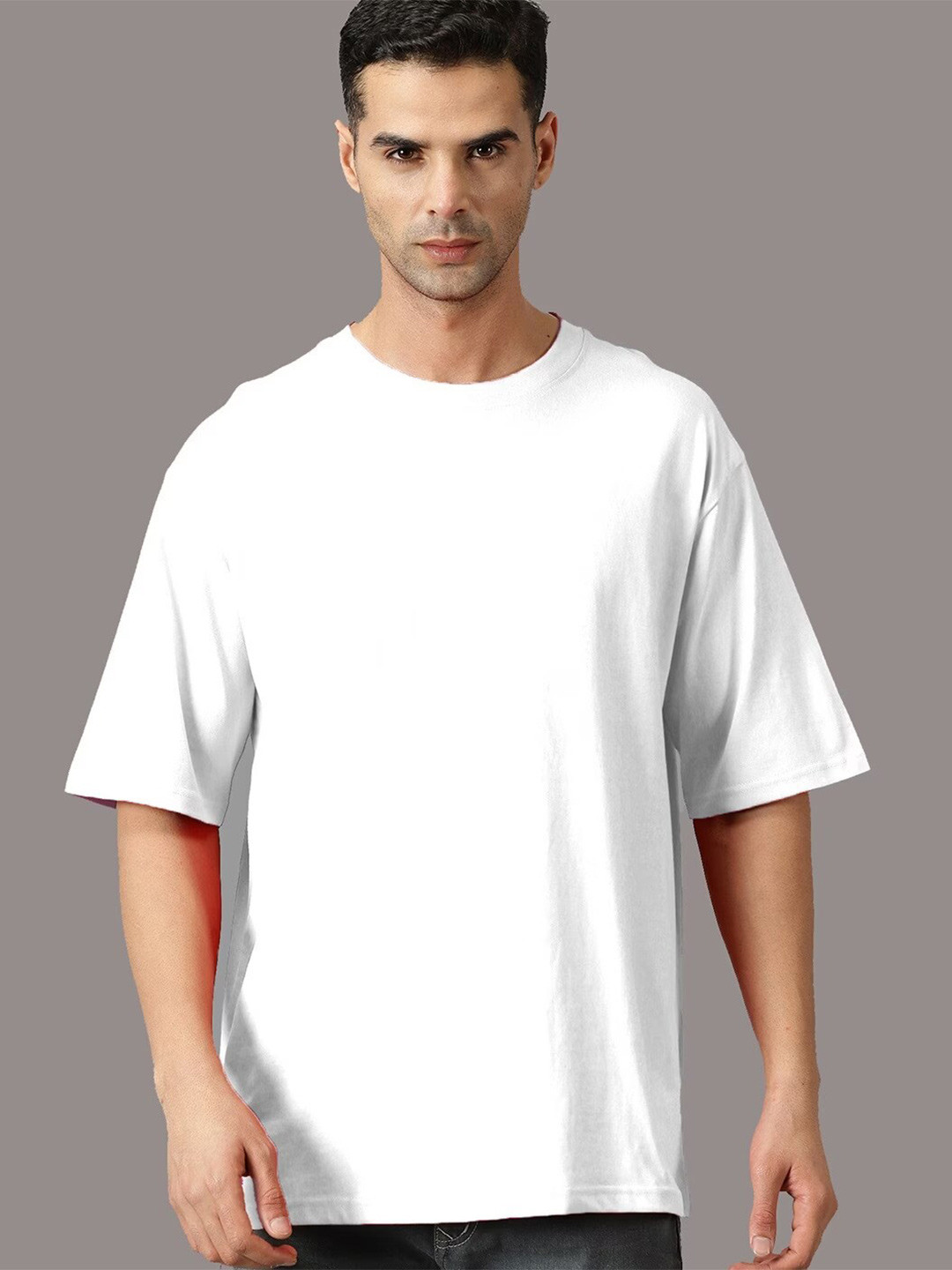 Elibolz Oversized Cotton T-shirt with Drop-Shoulder Sleeves