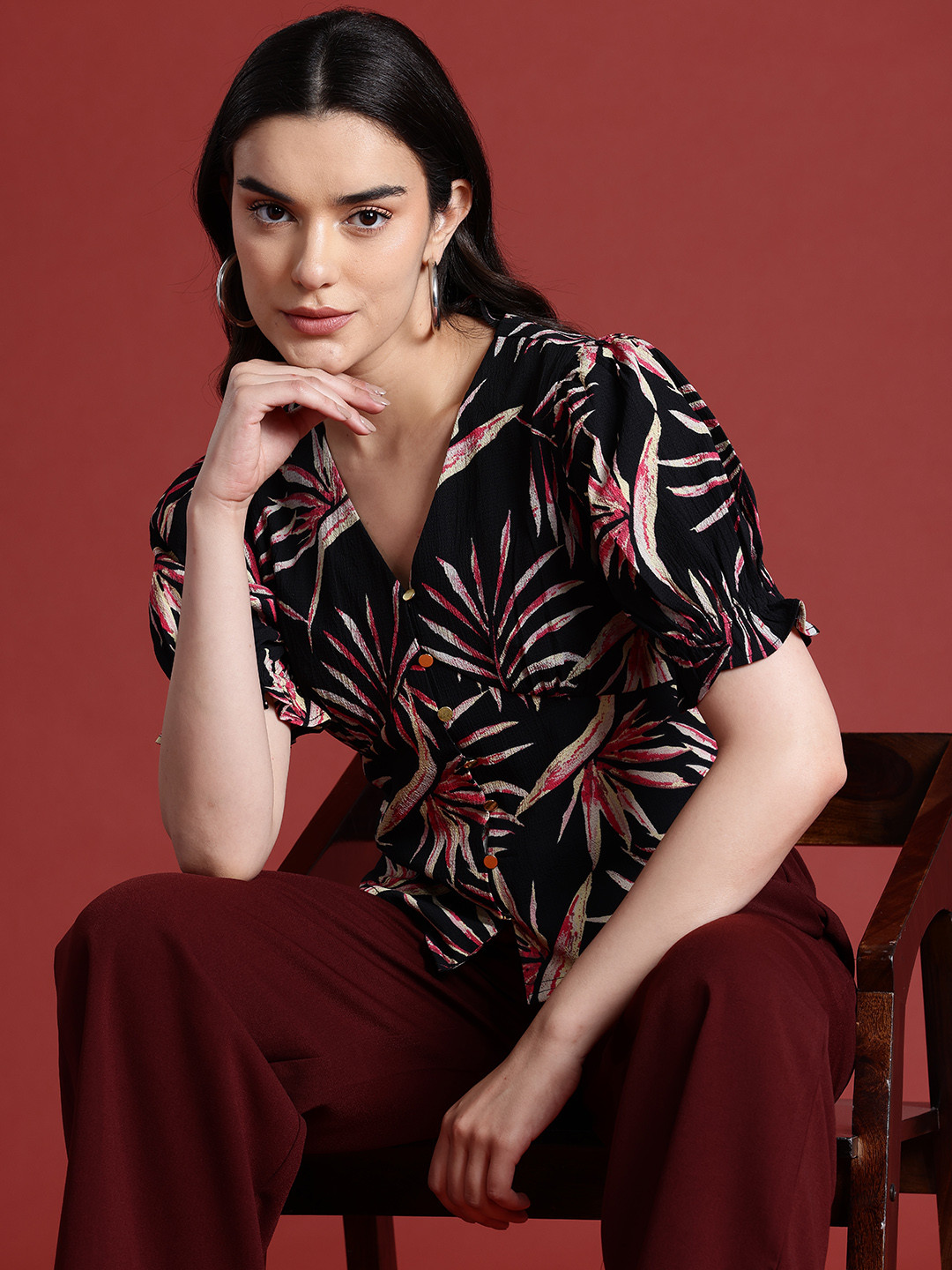 all about you Print Puff Sleeve Empire Top