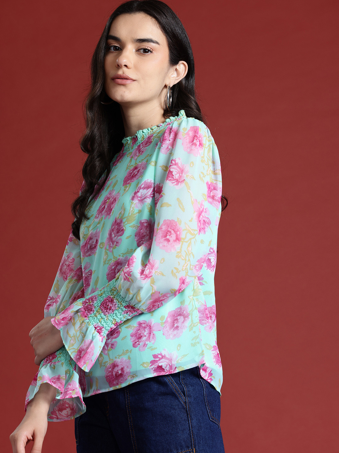 all about you Floral Print Poet Sleeves Top