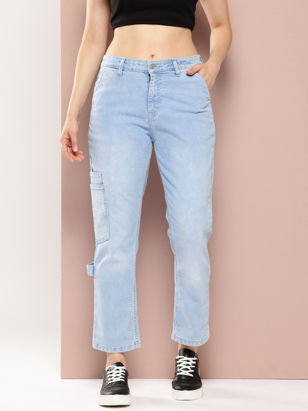 Harvard Women Straight Fit Cropped Cargo Jeans