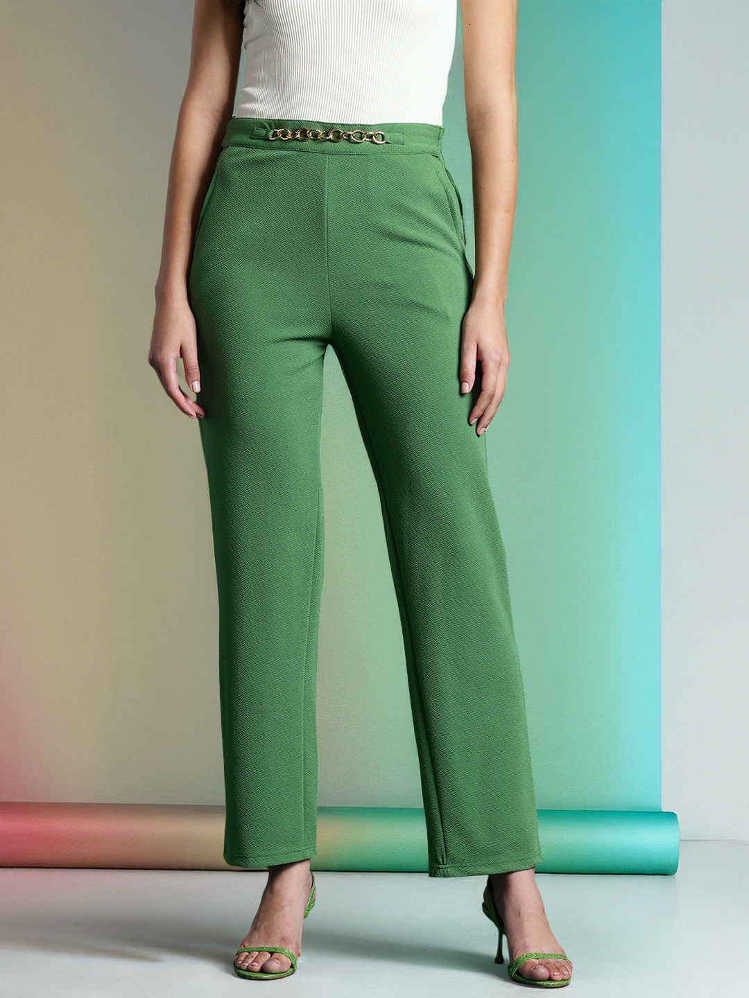 DressBerry Bizwear Women Knitted Chain Detail Trousers