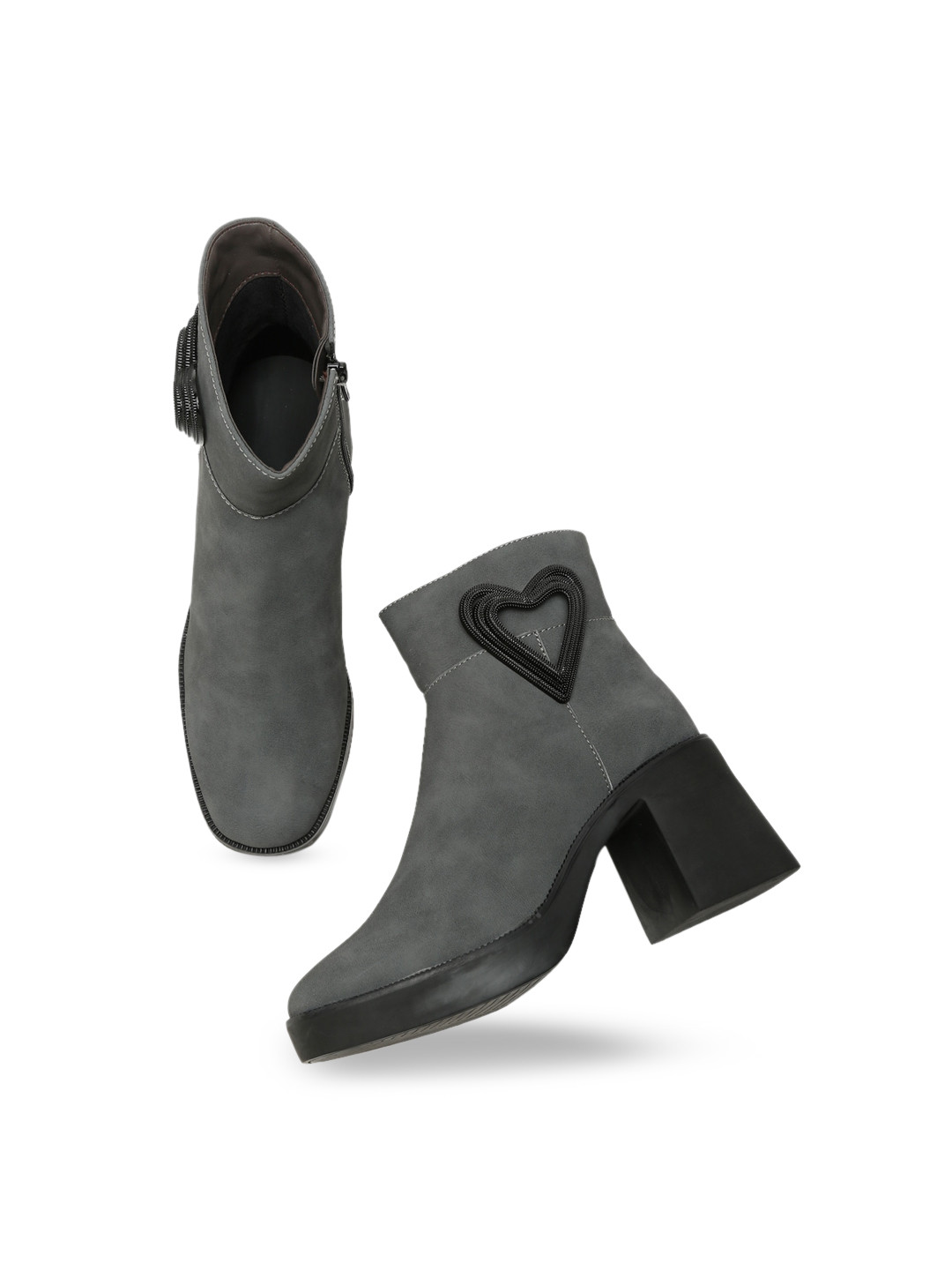 Bruno Manetti Women Square Toe Mid Top Platform-Heel Regular Boots With Heart Embellished