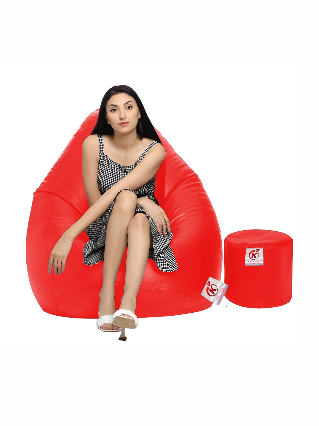 Coaster Shine Red 2 Pieces Teardrop Shaped Bean Bag Cover With Foot Stool