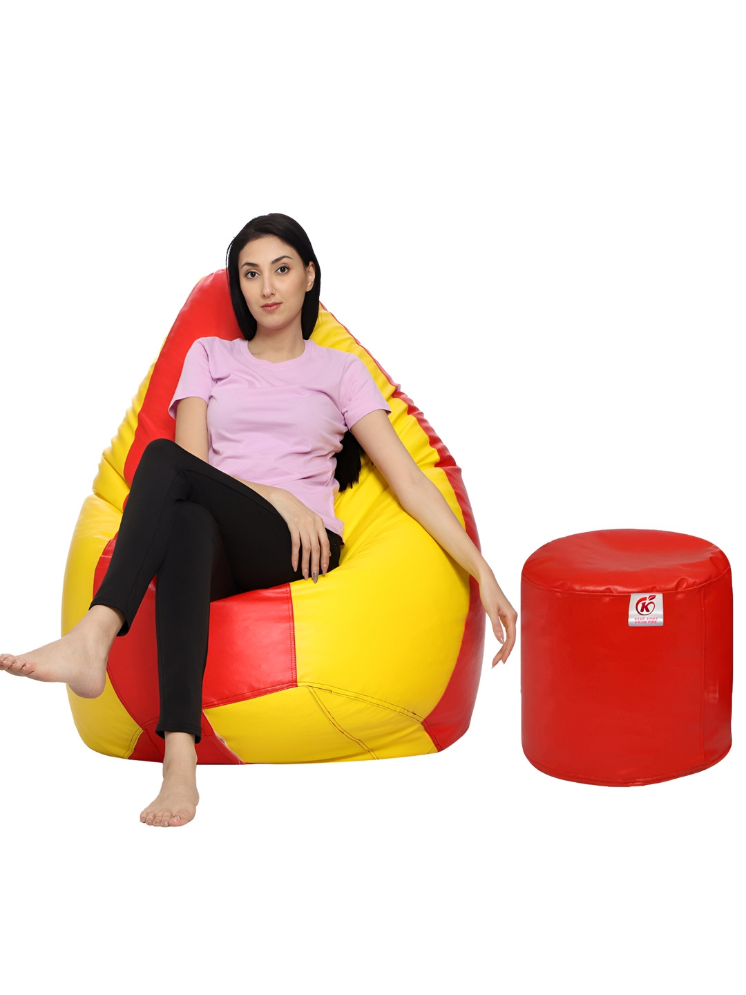 Coaster Shine Yellow & Red 2 Pieces Bean Bag Cover With Foot Stool