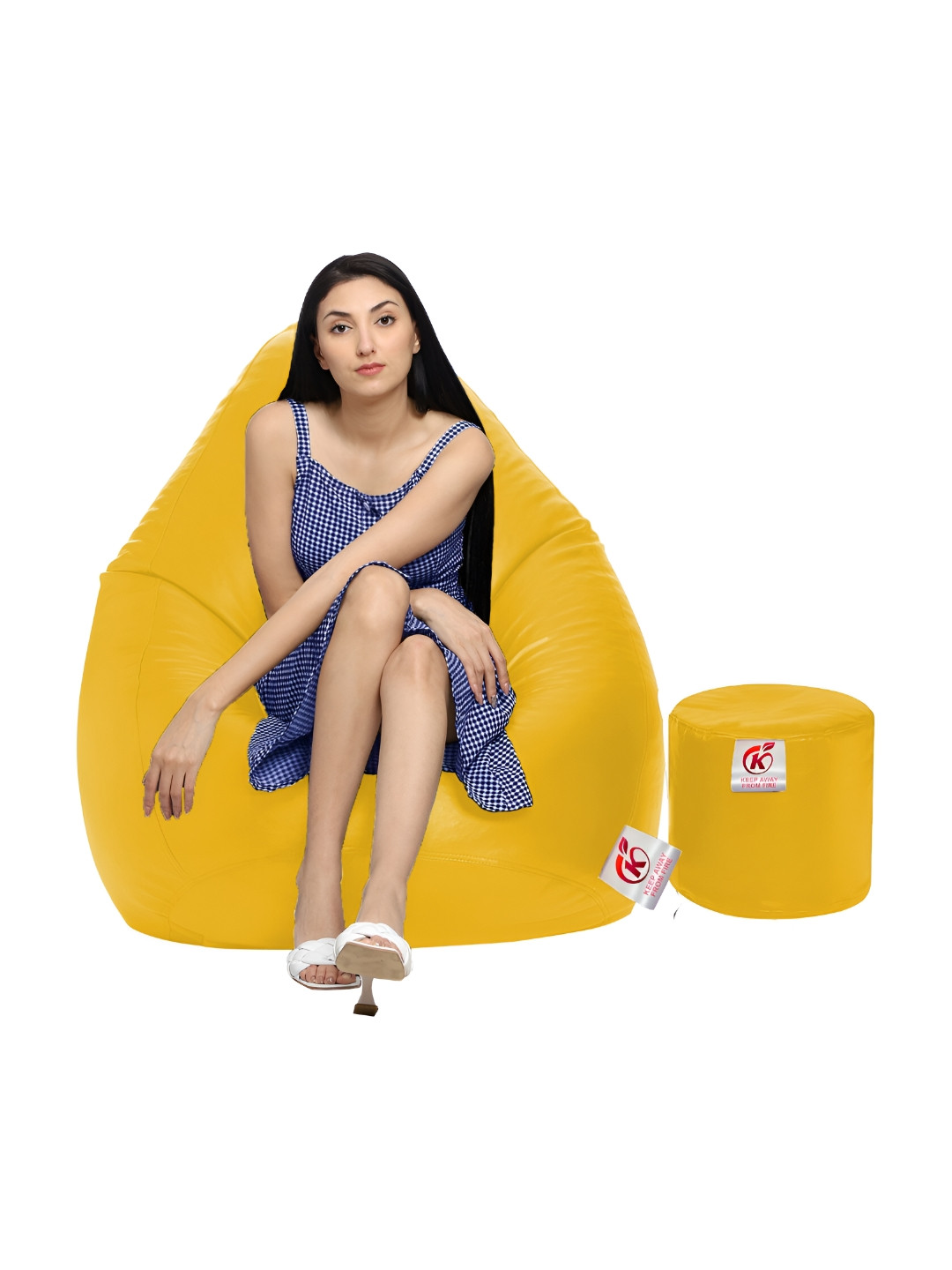 Coaster Shine Yellow Teardrop Shaped Bean Bag Cover With Foot Stool