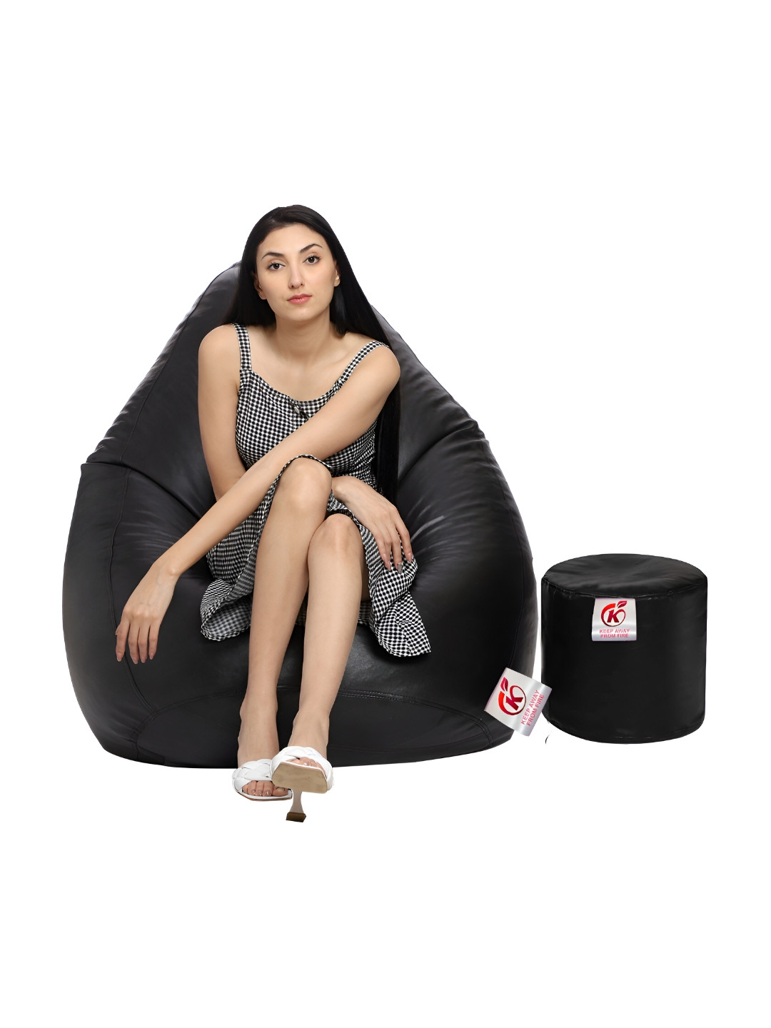 Coaster Shine Black Teardrop Shaped Bean Bag Cover With Foot Stool