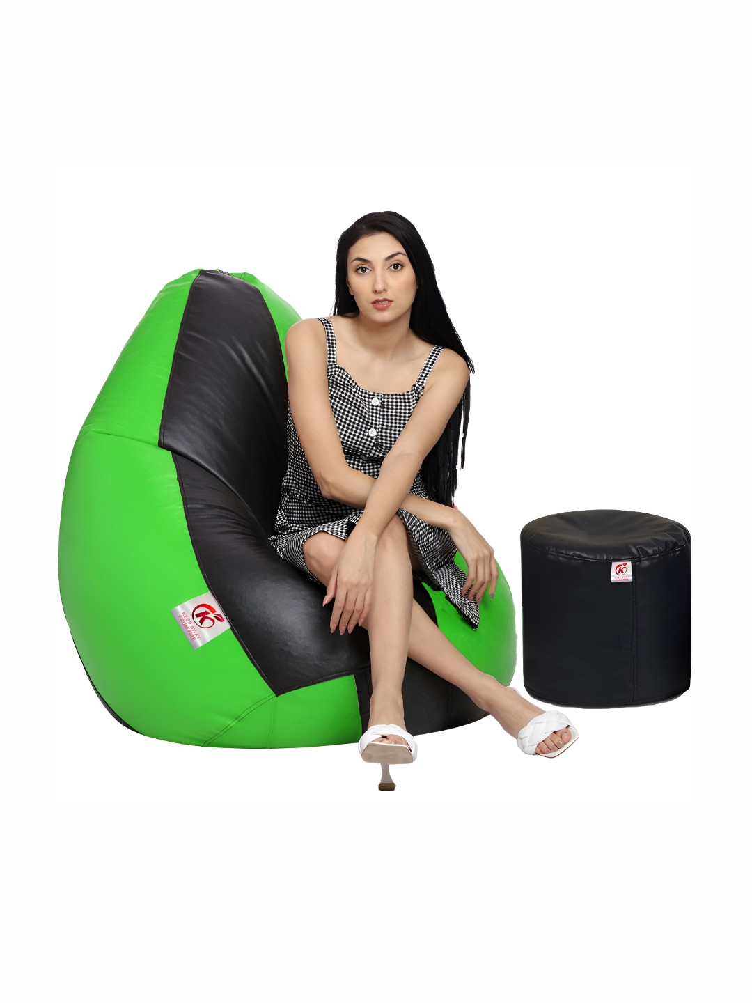 Coaster Shine Black & Green Colourblocked  Bean Bag Cover With Foot Stool