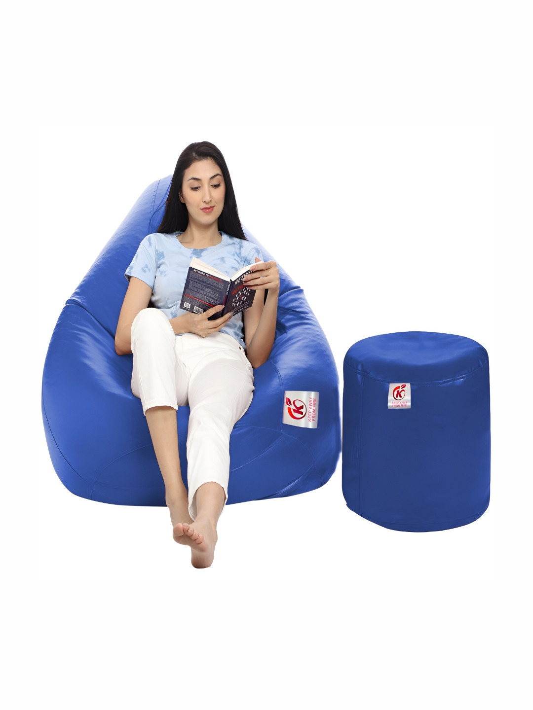 Coaster Shine Blue Teardrop Shaped Bean Bag Cover With Foot Stool