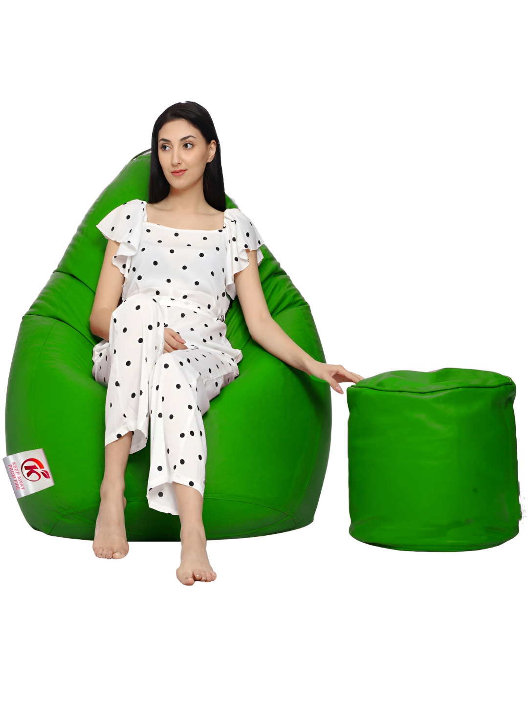 Coaster Shine Green Teardrop Shaped Bean Bag Cover With Foot Stool