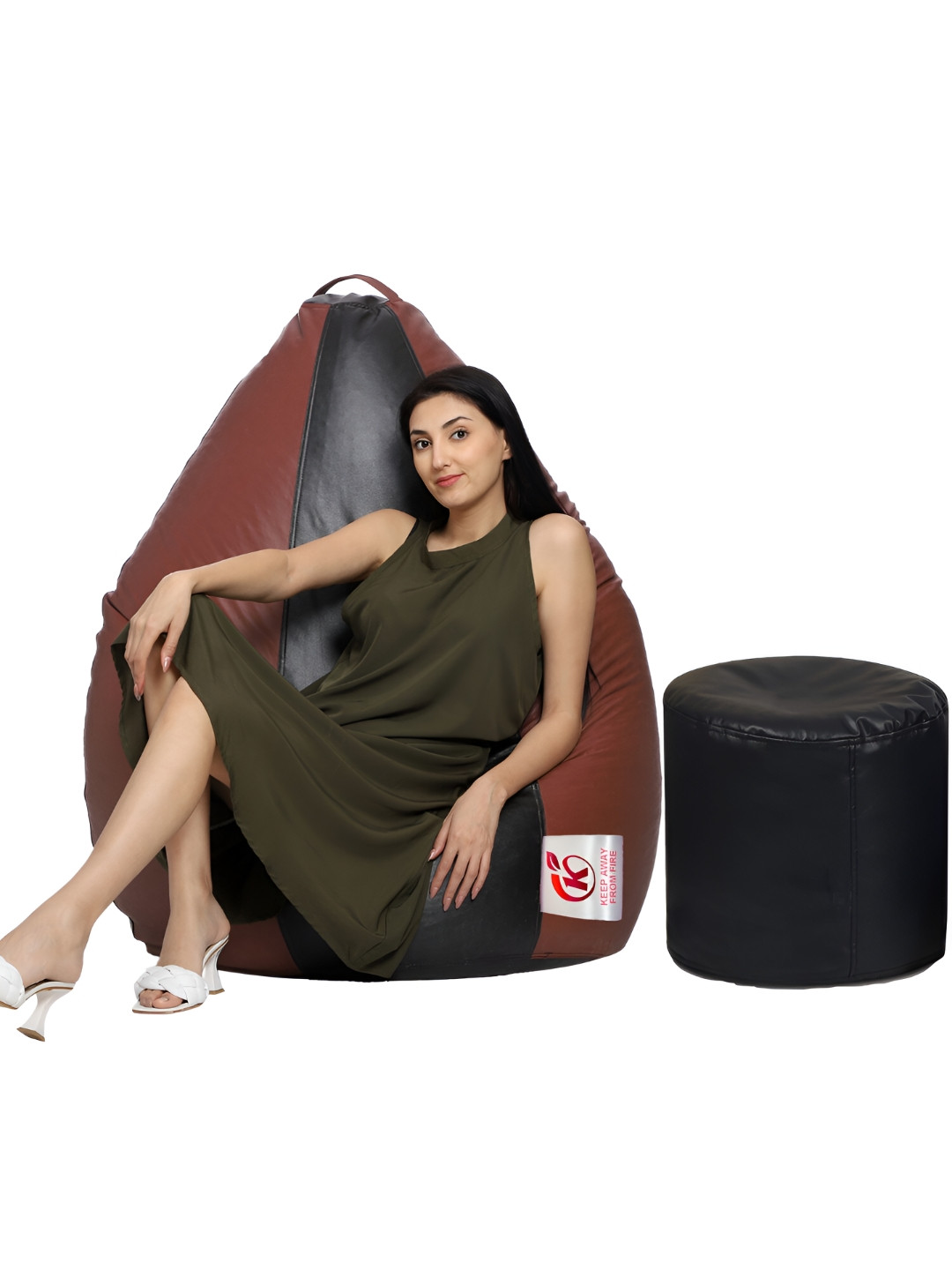 Coaster Shine Black & Brown Colourblocked  Bean Bag Cover With Foot Stool