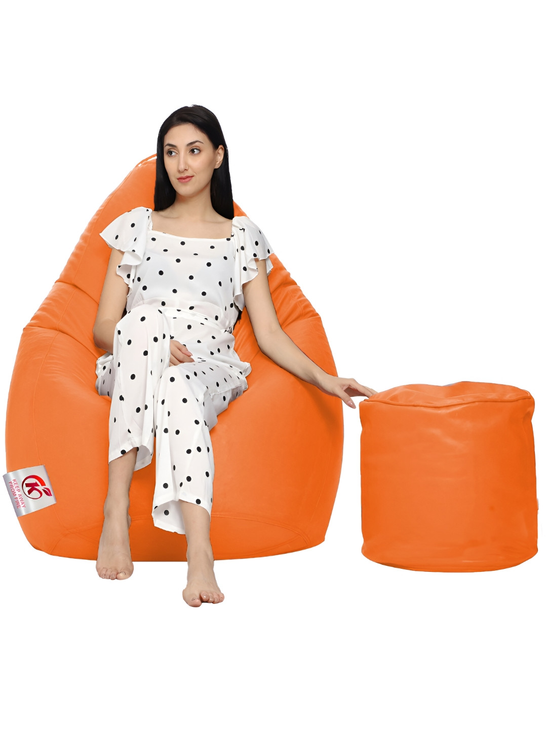 Coaster Shine Orange-Coloured Teardrop Shaped Bean Bag Cover With Foot Stool