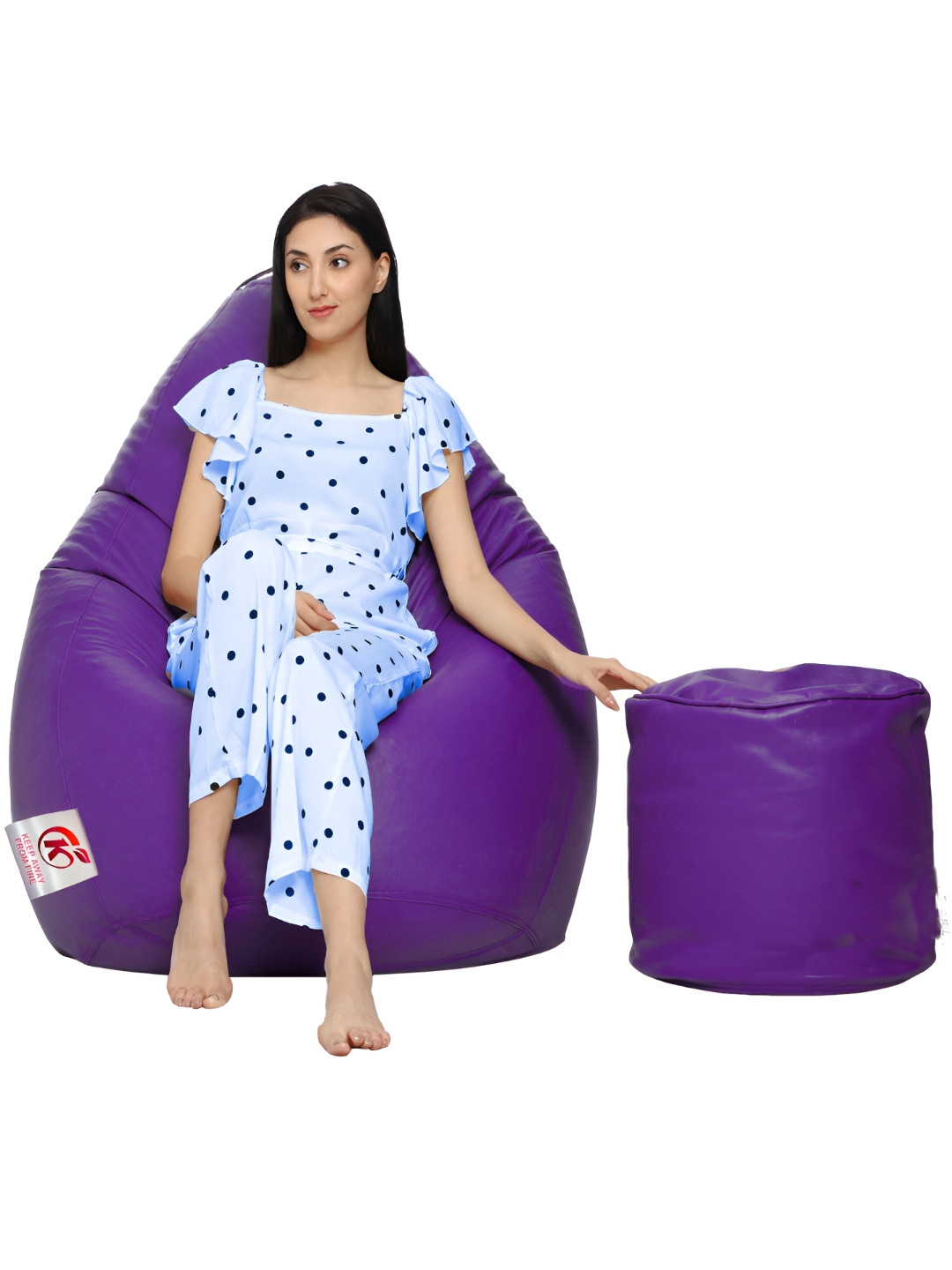Coaster Shine Purple Teardrop Shaped Bean Bag Cover With Foot Stool
