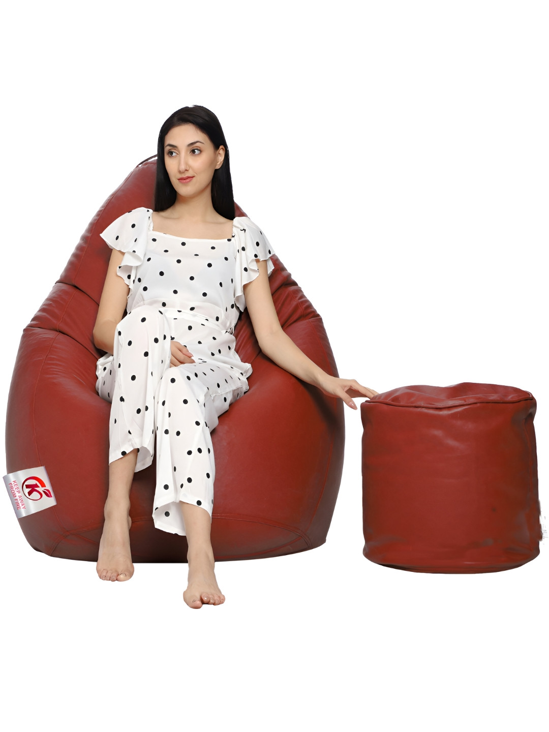 Coaster Shine Tan Brown Teardrop Shaped Bean Bag Cover With Foot Stool