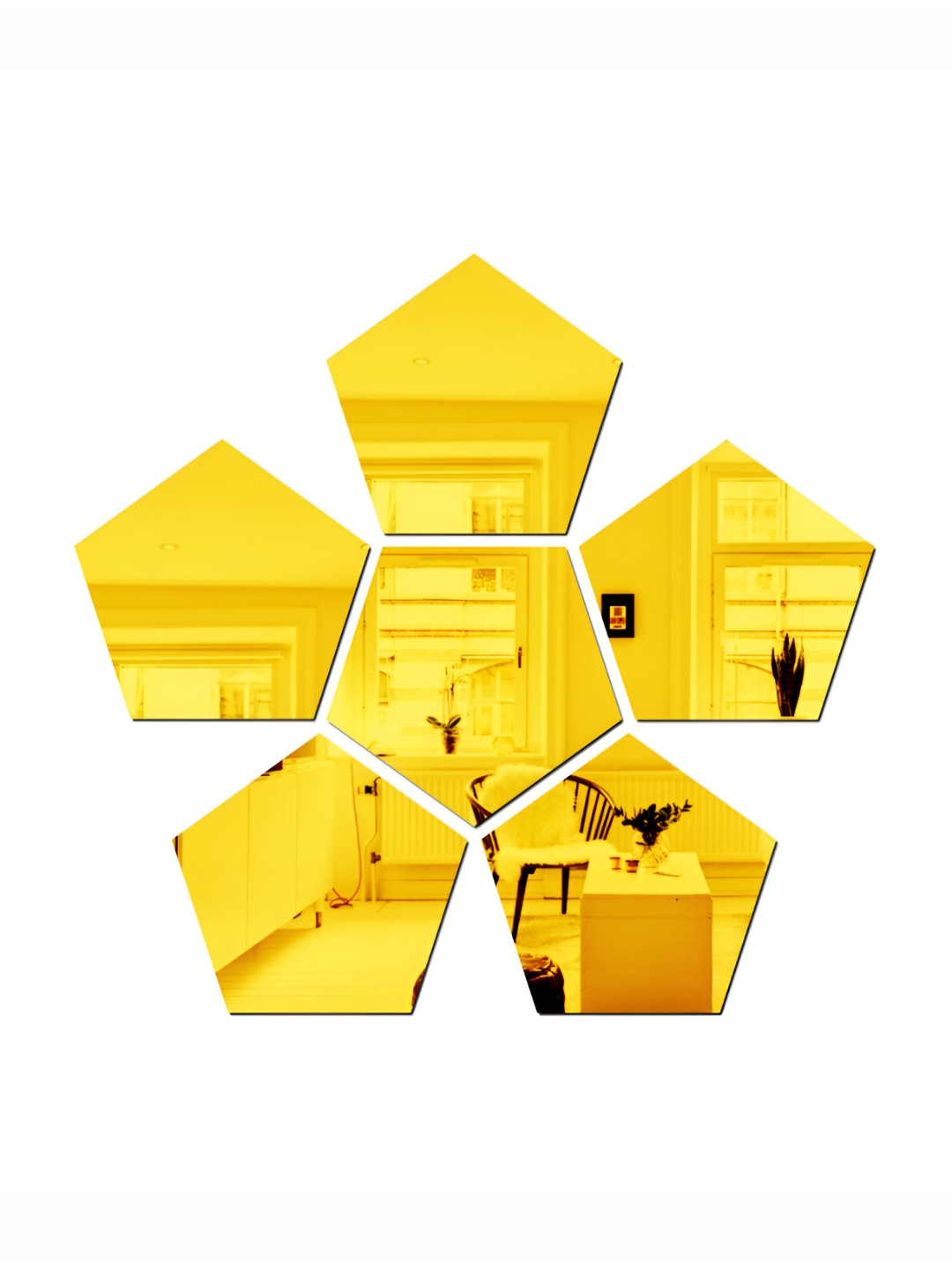 Wall1ders Gold Toned 6 Pieces Pentagon Shaped Acrylic Mirror Wall Stickers